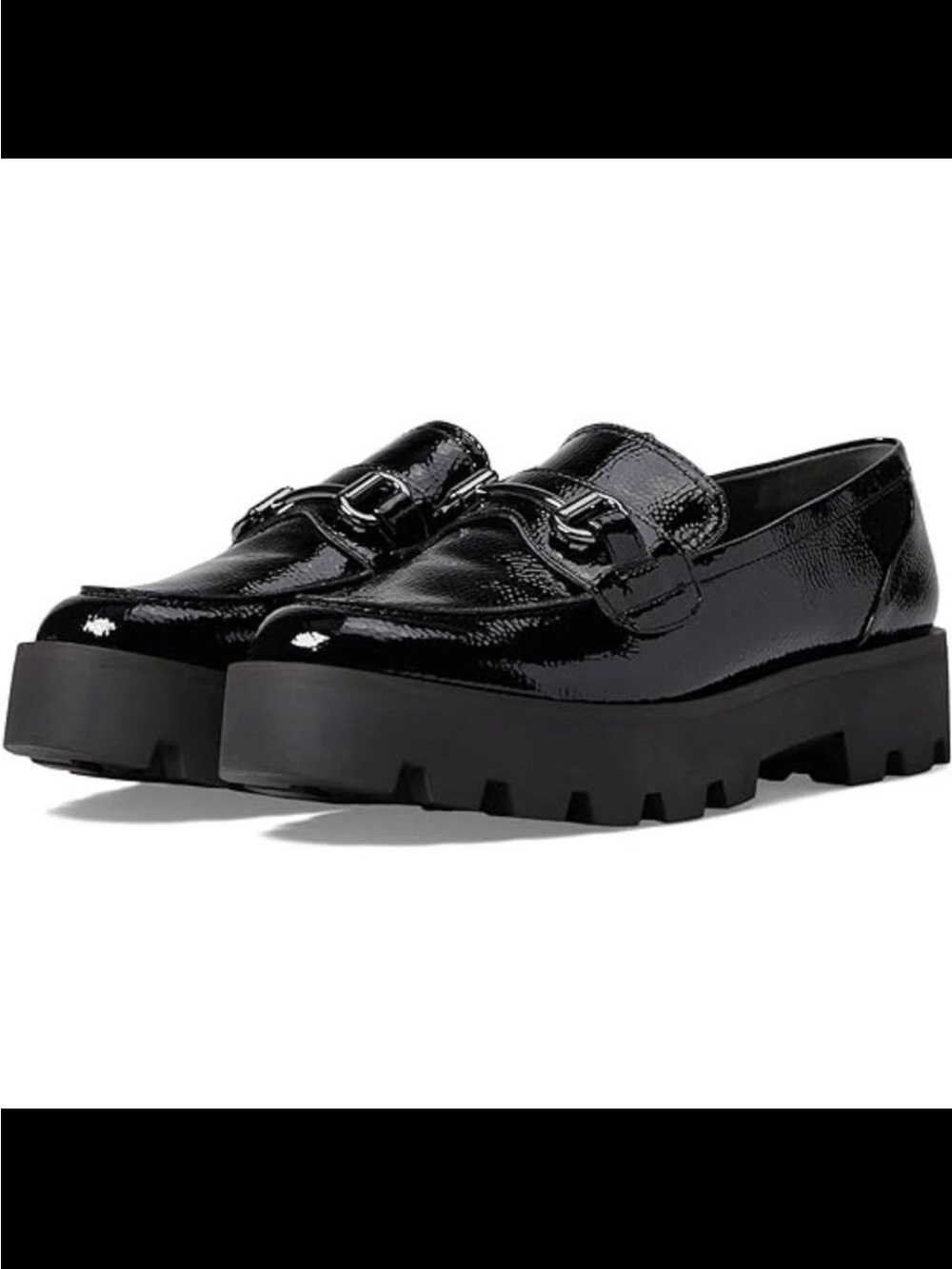 Franco Sarto Bergamot Loafers Size 8.5 Black Patent Leather Platform Chunky